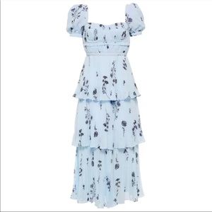 Light blue with flowers midi dress
